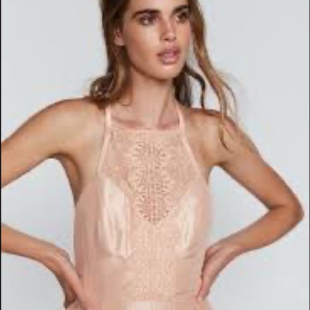 FREE PEOPLE $250 Heart to Heart Crochet Lace Trim Dress Romper Petal Pink Size 2 - Picture 15 of 15